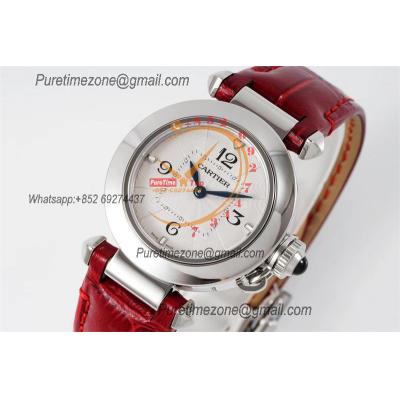 Pasha WSPA0021 Swiss Quartz Womens Watch Best Edition AF 30mm White Textured Dial Red Leather Strap