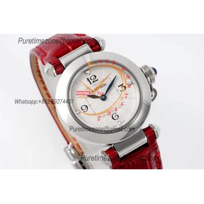 Pasha WSPA0021 Swiss Quartz Womens Watch Best Edition AF 30mm White Textured Dial Red Leather Strap