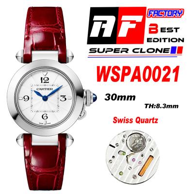 Pasha WSPA0021 Swiss Quartz Womens Watch Best Edition AF 30mm White Textured Dial Red Leather Strap