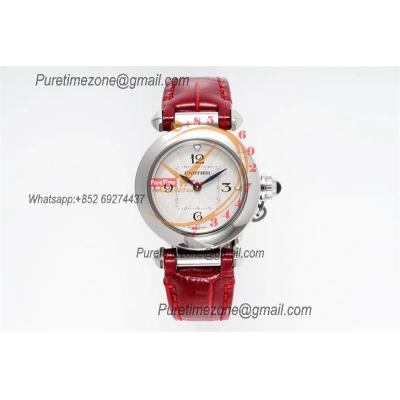 Pasha WSPA0021 Swiss Quartz Womens Watch Best Edition AF 30mm White Textured Dial Red Leather Strap