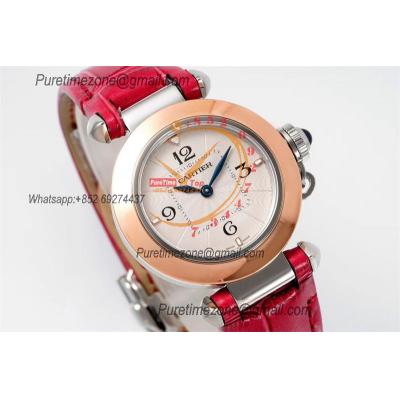 Pasha W2PA0007 Swiss Quartz Womens Watch Best Edition AF 30mm Two Tone RG White Textured Dial Red Leather Strap