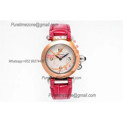 Pasha W2PA0007 Swiss Quartz Womens Watch Best Edition AF 30mm Two Tone RG White Textured Dial Red Leather Strap