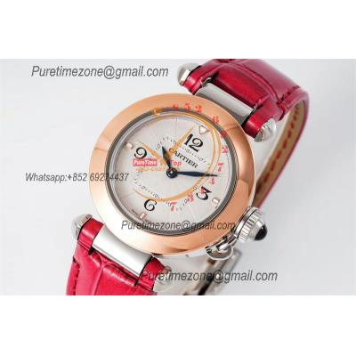 Pasha W2PA0007 Swiss Quartz Womens Watch Best Edition AF 30mm Two Tone RG White Textured Dial Red Leather Strap