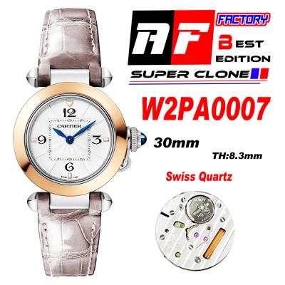 Pasha W2PA0007 Swiss Quartz Womens Watch Best Edition AF 30mm Two Tone RG White Textured Dial Gray Leather Strap