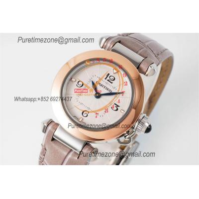 Pasha W2PA0007 Swiss Quartz Womens Watch Best Edition AF 30mm Two Tone RG White Textured Dial Gray Leather Strap