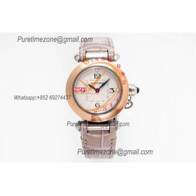 Pasha W2PA0007 Swiss Quartz Womens Watch Best Edition AF 30mm Two Tone RG White Textured Dial Gray Leather Strap