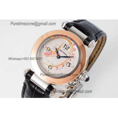 Pasha W2PA0007 Swiss Quartz Womens Watch Best Edition AF 30mm Two Tone RG White Textured Dial Black Leather Strap