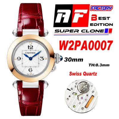 Pasha W2PA0007 Swiss Quartz Womens Watch Best Edition AF 30mm Two Tone RG White Textured Dial Red Leather Strap