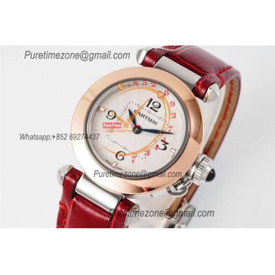 Pasha W2PA0007 Swiss Quartz Womens Watch Best Edition AF 30mm Two Tone RG White Textured Dial Red Leather Strap