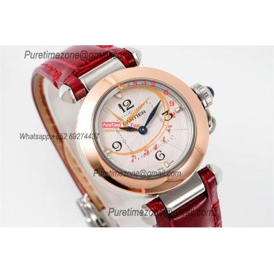 Pasha W2PA0007 Swiss Quartz Womens Watch Best Edition AF 30mm Two Tone RG White Textured Dial Red Leather Strap