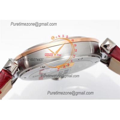 Pasha W2PA0007 Swiss Quartz Womens Watch Best Edition AF 30mm Two Tone RG White Textured Dial Red Leather Strap