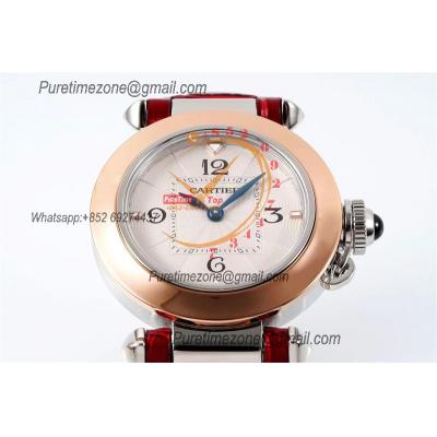 Pasha W2PA0007 Swiss Quartz Womens Watch Best Edition AF 30mm Two Tone RG White Textured Dial Red Leather Strap