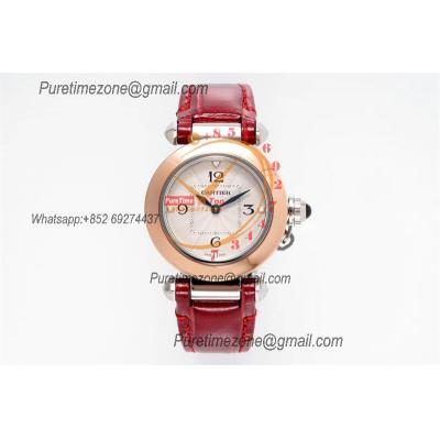 Pasha W2PA0007 Swiss Quartz Womens Watch Best Edition AF 30mm Two Tone RG White Textured Dial Red Leather Strap