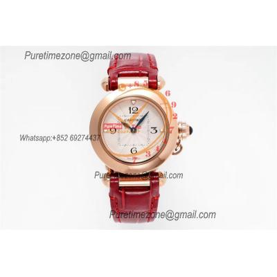 Pasha WGPA0018 Swiss Quartz Womens Watch Best Edition AF 30mm RG White Textured Dial Red Leather Strap