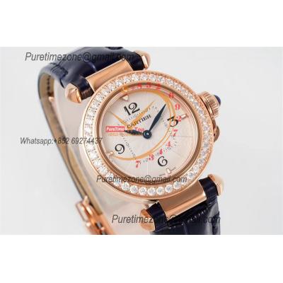 Pasha WJPA0017 Swiss Quartz Womens Watch Best Edition AF 30mm RG Diamonds Bezel White Textured Dial Gray Leather