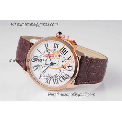 Ronde Solo W6701009 M9015 Automatic Mens Watch Best Edition AF 42mm Rose Gold White Dial Brown Leather Strap