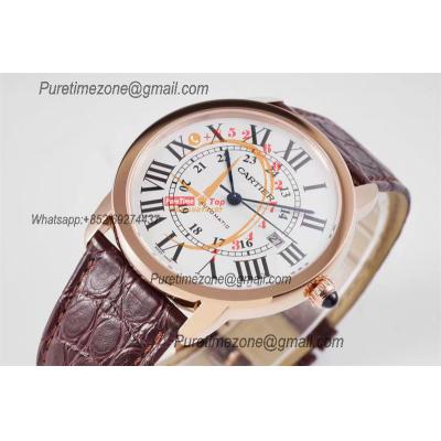 Ronde Solo W6701009 M9015 Automatic Mens Watch Best Edition AF 42mm Rose Gold White Dial Brown Leather Strap