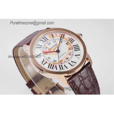 Ronde Solo W6701009 M9015 Automatic Mens Watch Best Edition AF 42mm Rose Gold White Dial Brown Leather Strap