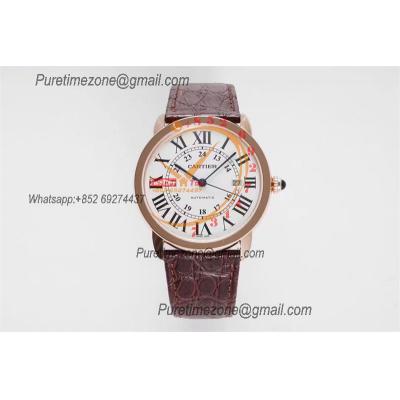 Ronde Solo W6701009 M9015 Automatic Mens Watch Best Edition AF 42mm Rose Gold White Dial Brown Leather Strap