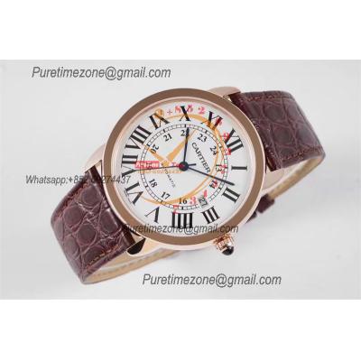 Ronde Solo W6701009 M9015 Automatic Mens Watch Best Edition AF 42mm Rose Gold White Dial Brown Leather Strap