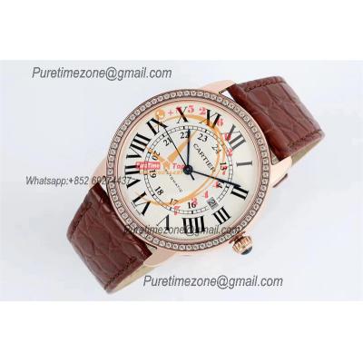 Ronde Solo W6701009 M9015 Automatic Mens Watch Best Edition AF 42mm RG Diamond Bezel White Dial Brown Leather