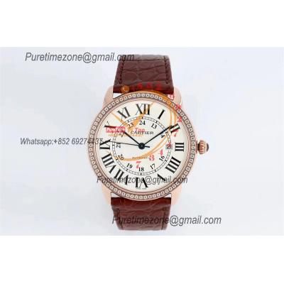 Ronde Solo W6701009 M9015 Automatic Mens Watch Best Edition AF 42mm RG Diamond Bezel White Dial Brown Leather