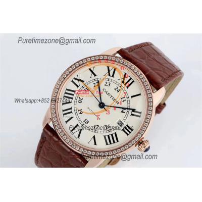 Ronde Solo W6701009 M9015 Automatic Mens Watch Best Edition AF 42mm RG Diamond Bezel White Dial Brown Leather