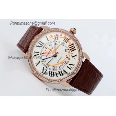 Ronde Solo W6701009 M9015 Automatic Mens Watch Best Edition AF 42mm RG Diamond Bezel White Dial Brown Leather