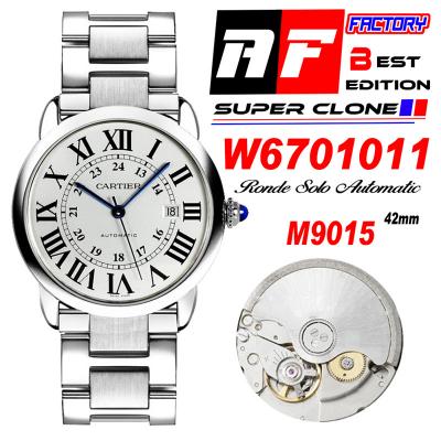 Ronde Solo W6701011 M9015 Automatic Mens Watch Best Edition AF 42mm Steel Case White Dial SS Bracelet