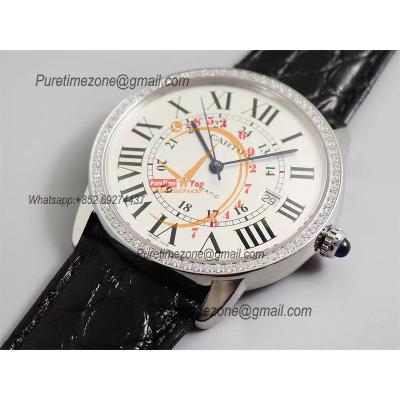 Ronde Solo WSRN0022 M9015 Automatic Mens Watch Best Edition AF 42mm Diamond Bezel White Dial Black Leather