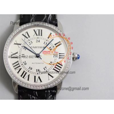 Ronde Solo WSRN0022 M9015 Automatic Mens Watch Best Edition AF 42mm Diamond Bezel White Dial Black Leather