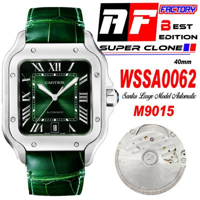 Santos WSSA0062 M9015 Automatic Mens Watch Best Edition AF 40mm Green Roman Dial Leather Strap