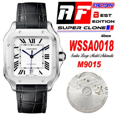 Santos WGSA0018 M9015 Automatic Mens Watch Best Edition AF 40mm White Roman Dial Black Leather Strap