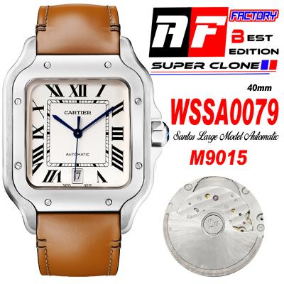 Santos WSSA0079 M9015 Automatic Mens Watch Best Edition AF 40mm White Roman Dial Brown Leather Strap