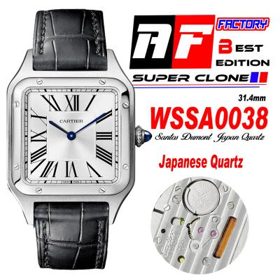 Santos Dumont WSSA0038 31.4mm Japan Quartz Womens Watch Best Edition AF Steel Case Silver Dial Black Leather Strap