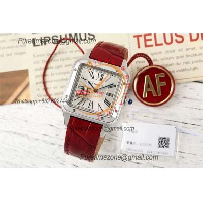 Santos Dumont WSSA0040 31.4mm Japan Quartz Womens Watch Best Edition AF Steel Case Silver Dial Red Leather Strap Ladies