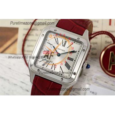 Santos Dumont WSSA0040 31.4mm Japan Quartz Womens Watch Best Edition AF Steel Case Silver Dial Red Leather Strap Ladies