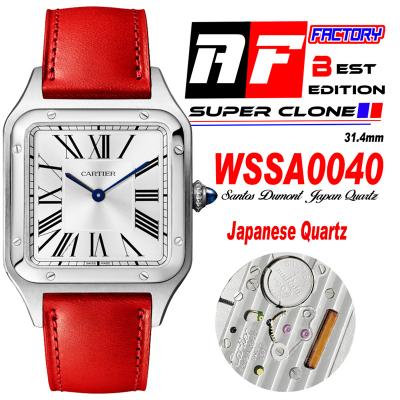 Santos Dumont WSSA0040 31.4mm Japan Quartz Womens Watch Best Edition AF Steel Case Silver Dial Red Leather Strap Ladies