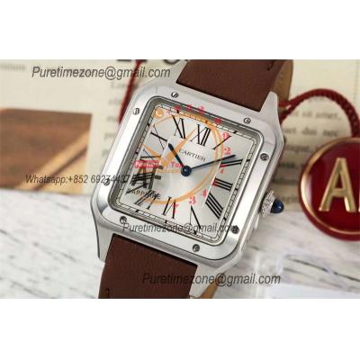 Santos Dumont WSSA0037 31.4mm Japan Quartz Womens Watch Best Edition AF Steel Case Silver Dial Brown Leather Strap