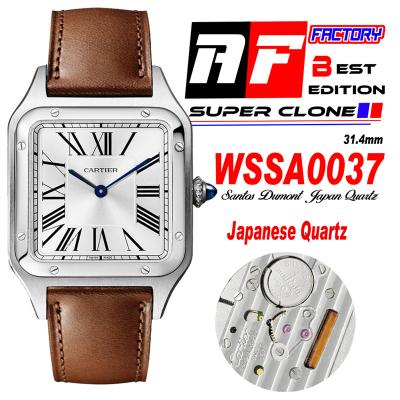 Santos Dumont WSSA0037 31.4mm Japan Quartz Womens Watch Best Edition AF Steel Case Silver Dial Brown Leather Strap