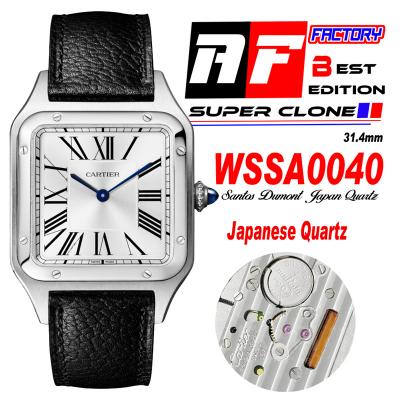 Santos Dumont WSSA0040 31.4mm Japan Quartz Womens Watch Best Edition AF Steel Case Silver Dial Black Leather Strap