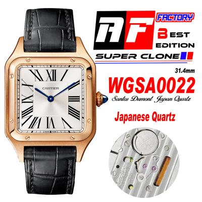 Santos Dumont WGSA0022 31.4mm Japan Quartz Womens Watch Best Edition AF Rose Gold Silver Dial Black Leather Strap