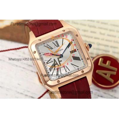 Santos Dumont WGSA0021 31.4mm Japan Quartz Womens Watch Best Edition AF Rose Gold Silver Dial Red Leather Strap