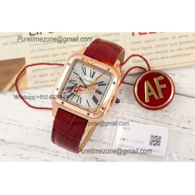 Santos Dumont WGSA0021 31.4mm Japan Quartz Womens Watch Best Edition AF Rose Gold Silver Dial Red Leather Strap