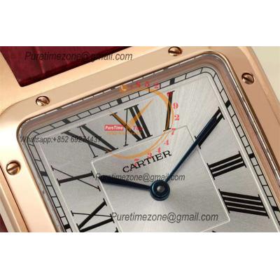 Santos Dumont WGSA0021 31.4mm Japan Quartz Womens Watch Best Edition AF Rose Gold Silver Dial Red Leather Strap