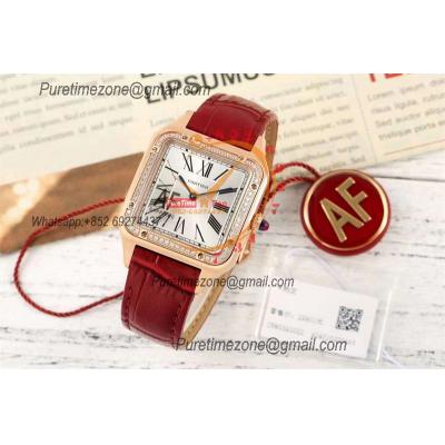 Santos Dumont WJSA0016 31.4mm Japan Quartz Womens Watch Best Edition AF RG Diamond Bezel  Silver Dial Red Leather