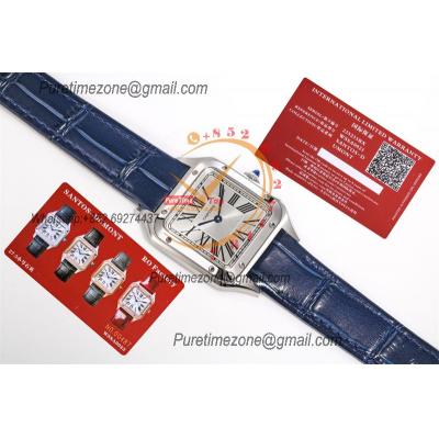 Santos Dumont WSSA0023 27.5mm Japan Quartz Womens Watch Best Edition AF Steel Case Silver Dial Blue Leather