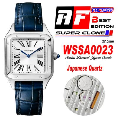 Santos Dumont WSSA0023 27.5mm Japan Quartz Womens Watch Best Edition AF Steel Case Silver Dial Blue Leather