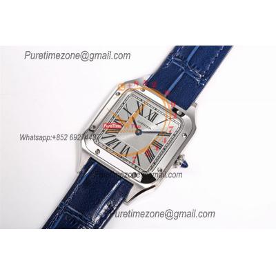 Santos Dumont WSSA0023 27.5mm Japan Quartz Womens Watch Best Edition AF Steel Case Silver Dial Blue Leather