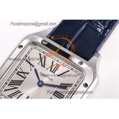 Santos Dumont WSSA0023 27.5mm Japan Quartz Womens Watch Best Edition AF Steel Case Silver Dial Blue Leather